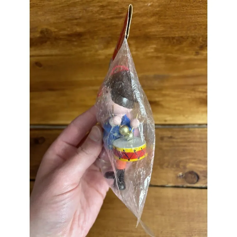 Vintage Brite Star Wooden Drummer Boy 1970s Christmas Ornament‎ Blue NOS READ